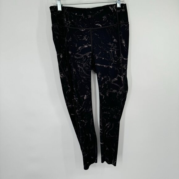 Athleta Black Marble Print Leggings M - Picture 3 of 14